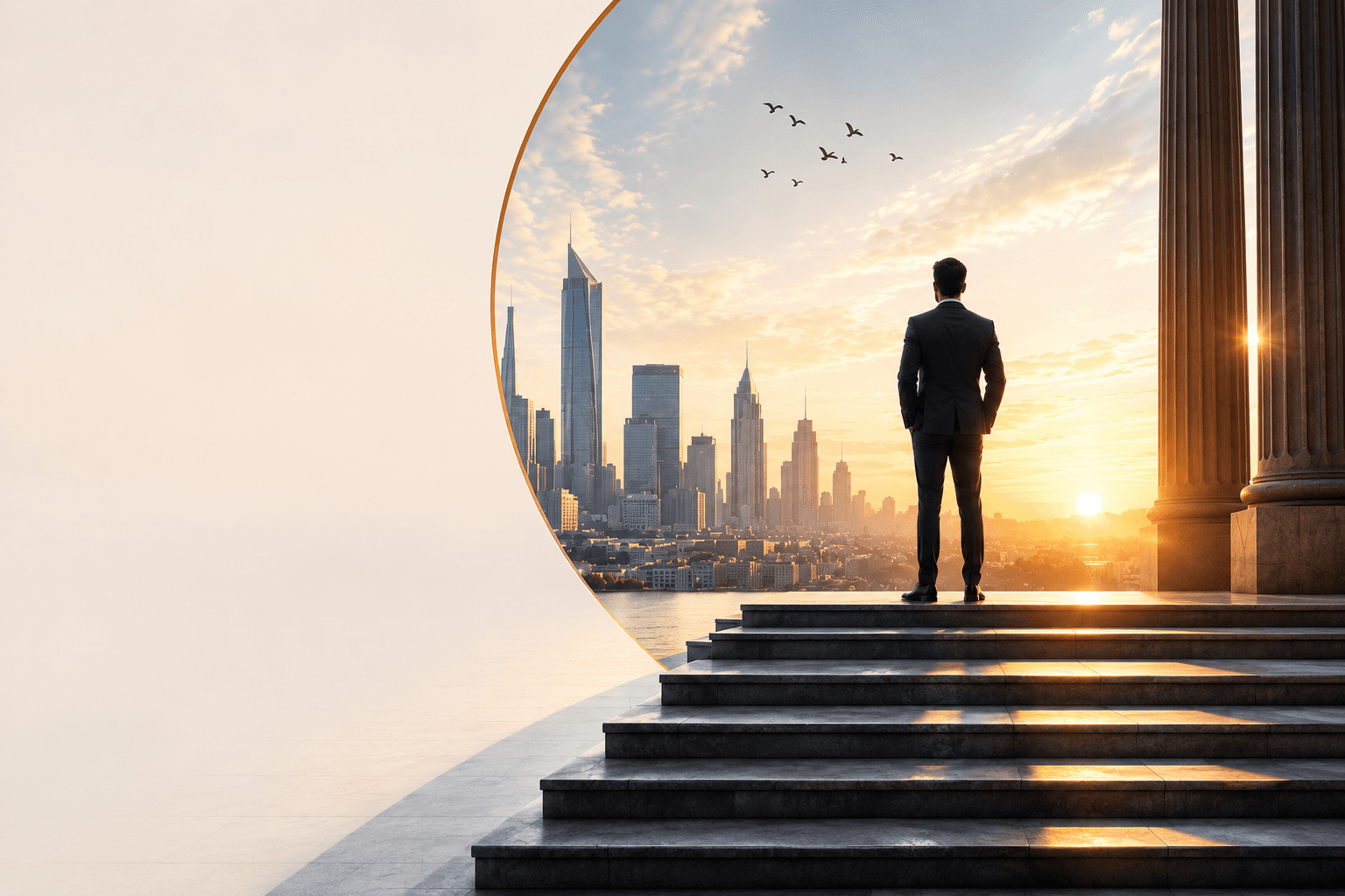 Business professional looking toward the horizon